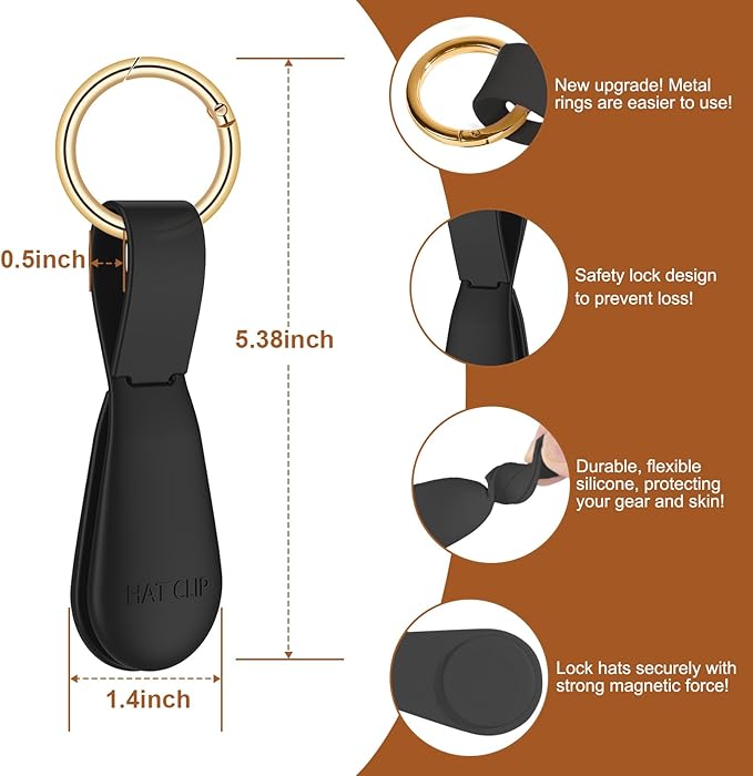 Fikoksol Magnetic Hat Clip for Travel on Bag, Silicone Hat Holder for Tote Beach Bag, Hand Free Strong Magnet Purse Hook Cowboy Hat Hanger Carrier for Travel Vacation Essentials Accessories