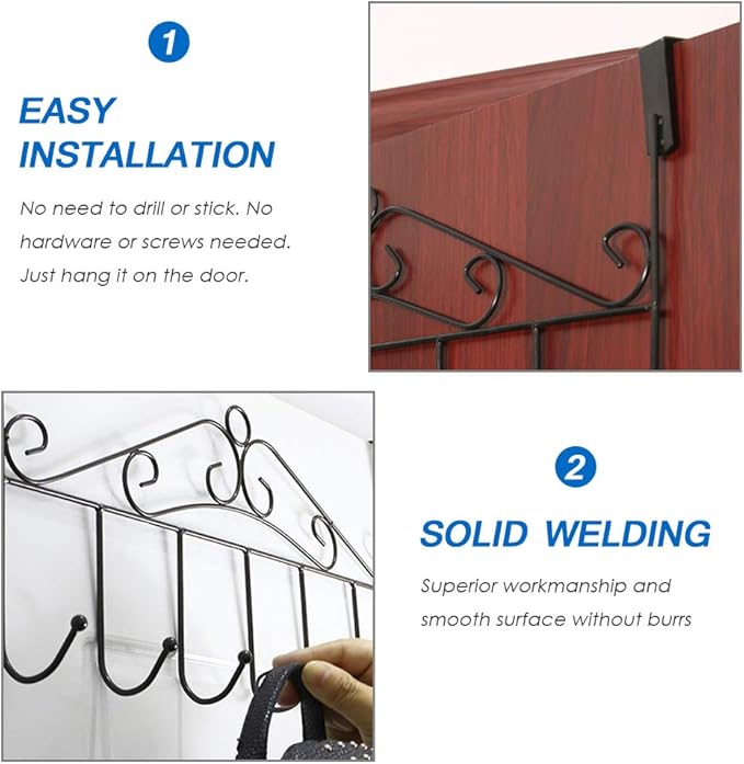 Over the Door Hooks for Hanging, Door Hanger Organizer, Over Door Towel Rack Hanger Coat Rack Hooks for Clothing, Anti-Rust Overdoor Organizer Rack with 7 Hooks for Bathroom Bedroom Hat Purse Robe