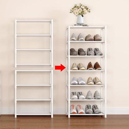 4-Tier Small Shoe Rack Space Saving Shoe Shelf Storage Organizer for Entryway Hallway Closet Bathroom Garage,Stackable Shoe Stand(White)