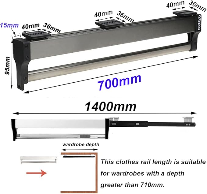 Closet Clothes Hanger Rail,Pull-Out Closet Rod 30-60cm,Wardrobe Clothing Rail,Closet Organizer Rack for Pants and Coat (700mm/27.56inch)