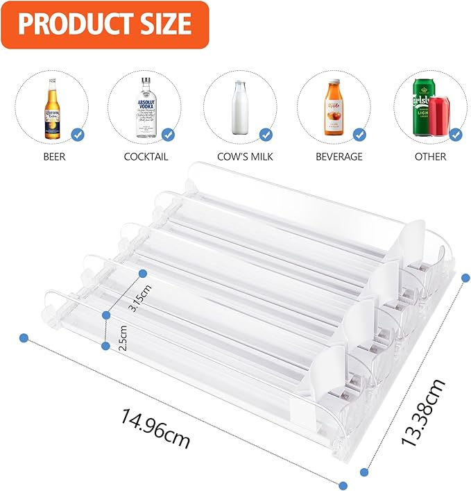 SOLY Drink Organizer for Fridge, Automatic Soda Can Dispenser with Pusher, 5-Row Refrigerator Drink Organizer Holds 25–30 Cans, 14.96" Deep