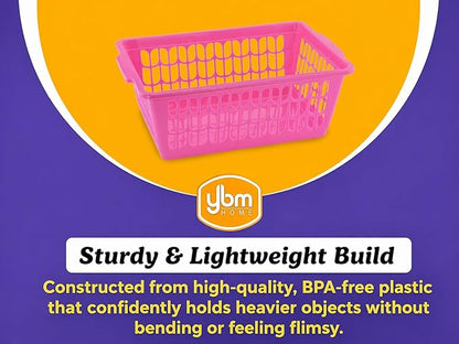 YBM HOME Plastic Perforated Storage Basket Bin Office Drawer, Shelf Desktop Countertop Tray Organizer 32-1188 (12, Pink)