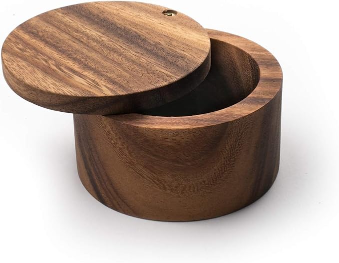 Wooden Salt Box for Kitchen or Dining Table Spice and Herb Container | Single Compartment for Salt & Pepper, Spices Rack, Herbs (size: 3.75 x 3.8 in and Color: Wall nut)