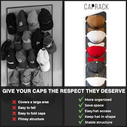 CT Design CapRack The Original Hat Organizer for Baseball Caps, Hat Rack for Wall & Storage Solution, Snapback and Fitted Holder Display, No Assembly Cap Organizer