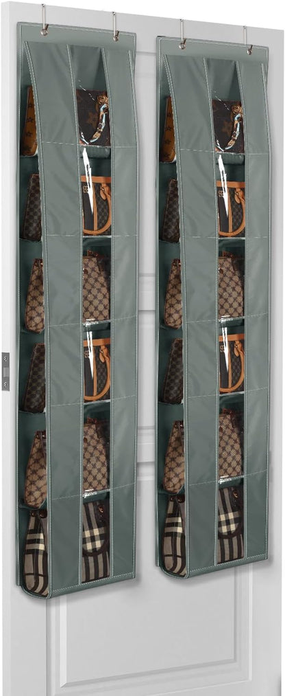 Lirex Over the Door Organizer, 2 Pack Handbag Storage with 6-Tier Space-Saving for Door or Closet, Handbag Hanger, Dark Grey