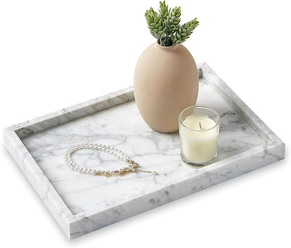 Large Marble Vanity Tray, Luxury Stone Organizer for Bathroom & Kitchen Counter | Holds Soap Dispenser, Jewelry, Perfume Bottles | Non-Resin, Non-Ceramic Décor