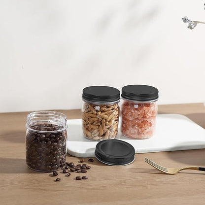 novelinks 8 oz Clear Plastic Jars with Airtight Lids, 8 Pack Plastic Mason Jars with Lids 8oz, Refillable Storage Slime Containers & Small Spice Jar for Kitchen Organization (8 Pack,Black)