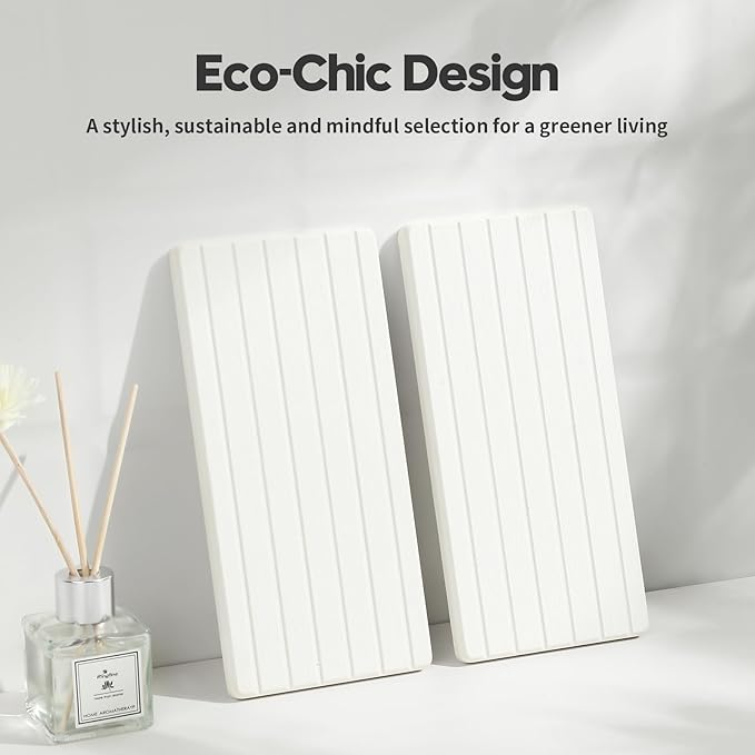2PCS Water Absorbing Stone Drying Tray Mat for Bathroom Sink & Kitchen Counter Faucet Organizer, Quick Dry Dish Rack Soap Dispenser Sponge Holder, Vanity Sink Caddy Bar Coaster, Ivory White 8“x 4”