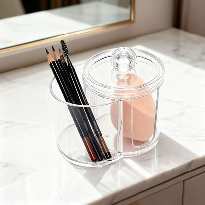 2- Grid Q-tip Holder for Bathroom, Cotton Swab Holder with Removable Dustproof Lid for Cotton Swabs, Rounds, Balls(COLOR:Transparent)