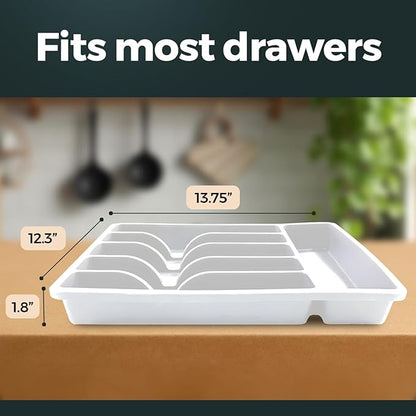 Pantrymade Silicone Silverware Drawer Organizer – Non-Slip Utensil Holder for Kitchen Drawers | Cutlery Tray for Forks, Knives, Spoons & More | Durable, BPA-Free, Easy to Clean – White