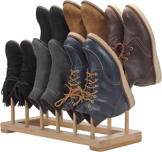 MobileVision Bamboo Boot Rack Free Standing Shoe Organizer, Holds 6 Pairs, Store Tall Knee-High, Hiking, Riding, Rain or Work Boots in closets, entryways & more