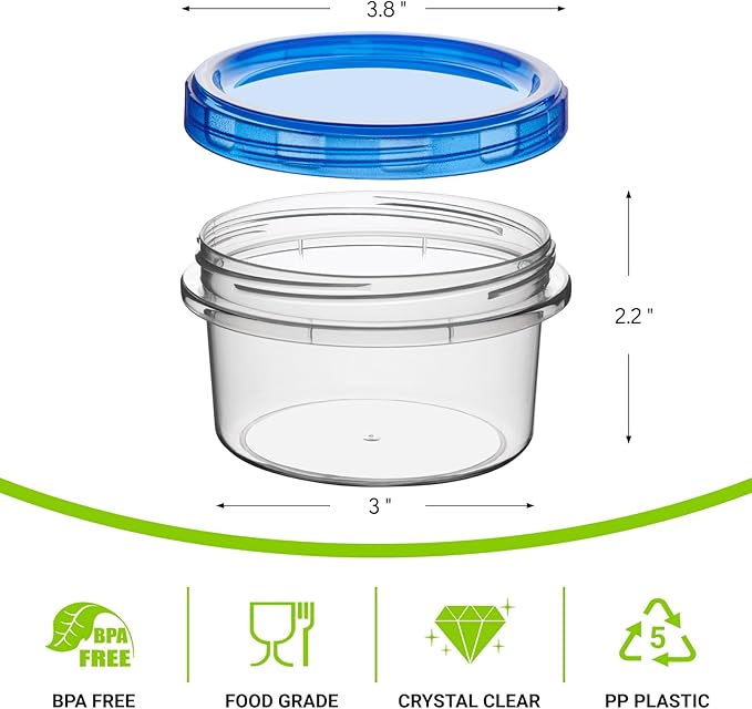Soelomu 8 oz Freezer Storage Containers with Twist Top Lids, 10 Pack Reusable Meal Prep Containers Plastic Stackable Leakproof Food Storage Containers for Soup, Sauce, Salad, Leftover, Oats
