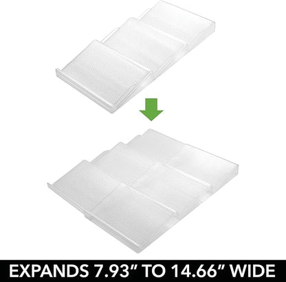 mDesign Expandable Plastic Deluxe Spice Rack, Drawer Organizer for Kitchen Cabinet Drawers, 3 Tier Slanted for Spice Jars, Food Seasoning Bottle Storage, Ligne Collection - Clear