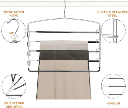 TOPIA HANGER Pant Hangers Space Saving 3 Pack Yoga Pants Leggings Hangers for Closet Non Slip 5 Tier Swing Arm Hanger Organizer for Pants Yoga Pants Leggings Trouser Jeans Slack - CT49B