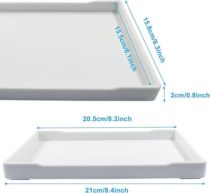 Small Bathroom Vanity Tray, (8.5 inch x 6.3 inch) Soap and Sponge Holder, Rectangular Serving Tray for Candle, Lotion Bottles, Scrubber(White)