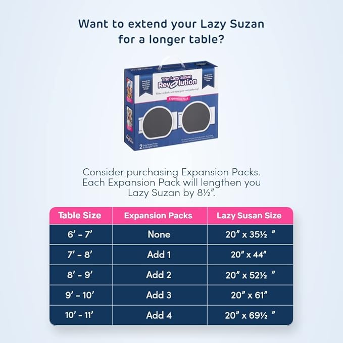 The Lazy Susan Revolution - Full Set - Dark Gray - The First Patented Lazy Susan Turntable Expandable for Rectangular & Oblong Tables - Kitchen & Dining Tables - Great Gift! Parties & Gatherings.