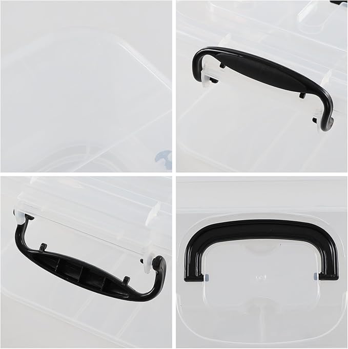 Quickquick 8 L Plastic Latching Box with Handle, Storage Latch Bins with Handles, Clear, 2 Packs