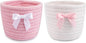 2 Pack Bow Makeup Brush Holder- Mini Woven Cotton Rope Small Oval Basket with Bow Decor, Comb Brushes Storage Decorative Basket for Pencil Cosmetics Organizer Gift for Women,4 x 4 IN