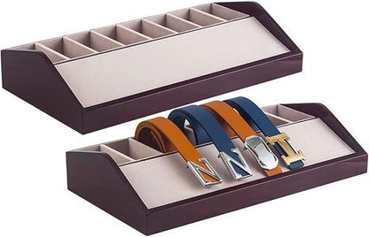 High-end Belt Storage Box,Tie Display Case, Lacquer Belt Display Rack Multi-Grid Wooden Grain Belt Box, Perfect etc
