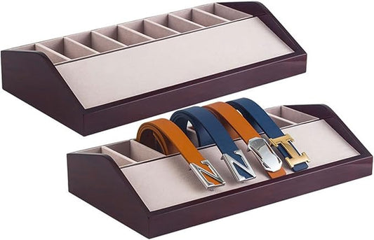 High-end Belt Storage Box,Tie Display Case, Lacquer Belt Display Rack Multi-Grid Wooden Grain Belt Box, Perfect etc