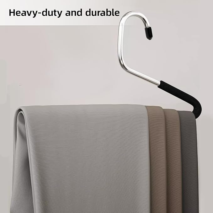 Heavy-Duty Pants Hangers Non-Slip, Foam Open Ended Slacks Pants Hangers for Men and Women, Space Saving Metal Trousers Hangers for Closet, Skirt and Jean Hangers, Black (10)
