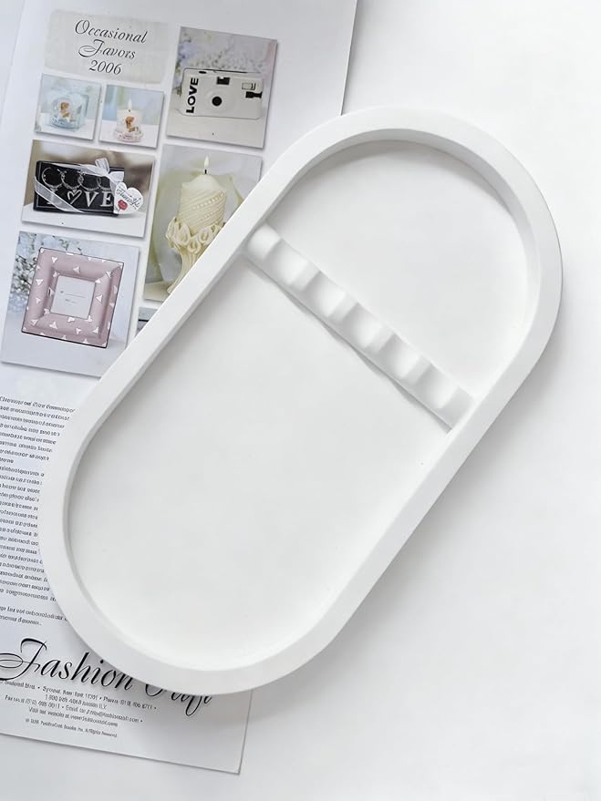 1PC Oval Nail Tray with Rest - Manicure Tool Holder, Jewelry Cosmetic Nail Decorations Organizer, Plaster Storage Tray, White, 7.09" Lx3.74 Wx0.59 H