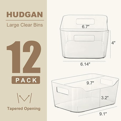 Hudgan 12 Pack Pantry Storage Bins for Kitchen Cabinet, Clear Plastic Organizer Bins for Bathroom, Pantry Organizer Containers for Home Edit, Drawer, Under Sink, Fridge