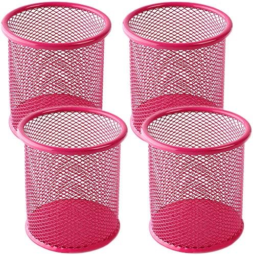 Ameceres 4 Packs Metal Pencil Cup Wire Mesh Pen Holder for Desk (DeepPink) by Ameceres