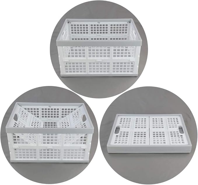 Vababa 28 L Plastic Collapsible Storage Bins, Stacking Utility Foldable Basket, Set of 3