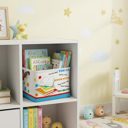 Book Storage Basket Waterproof Canvas Toy Storage Bin Blanket Baskets Collapsible Outdoor Basket with Leather Handles Book Organizer for Nursery Room Classroom Library Closets,Bedrooms,Gifts Baskets