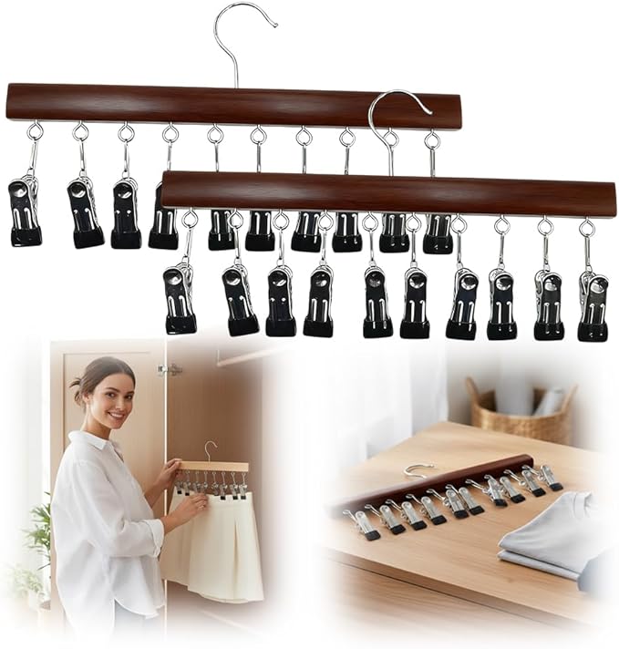 Legging Organizer for Closet, 2026 New Pants Hangers with 10 Clips, Space-Saving Clothes and Hat Storage Hook, Hanging Closet Organizer Hanger Clips for Skirts, Shorts, Trousers, Socks (Vintage*2)