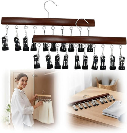 Legging Organizer for Closet, 2026 New Pants Hangers with 10 Clips, Space-Saving Clothes and Hat Storage Hook, Hanging Closet Organizer Hanger Clips for Skirts, Shorts, Trousers, Socks (Vintage*2)