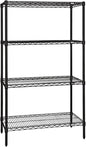 Quantum Storage Systems WR54-2148BK Wire Shelving Starter Kit, 48" W x 21" D x 54" H, 600 lbs Capacity, Carbon Steel, Epoxy Coated, Black, NSF
