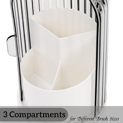 Eorbow Makeup Brush Holder Organizer with Lids, 360°Rotating Clear Dustproof Make Up Brush Container Box, Vanity Spinning Cosmetic Tools Storage Cup for Desktop Office Bathroom Countertop