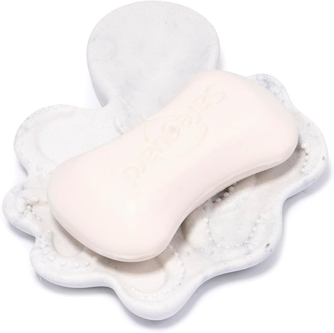 ZAWUU Resin Draining Octopus Soap Dish with Embossed Design – Multiuse Holder for Bathroom & Kitchen (White Marble, Octopus)