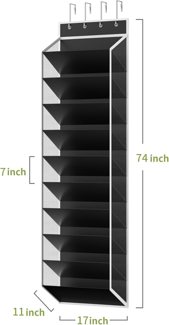 KEEPJOY 10 Tiers Mesh Over Door Shoe Organizer Storage, Hanging Shoe Holder for Door with Large Deep Pockets, Fit 20-30 Pairs Shoe Rack for Sneakers, Boots(Black)