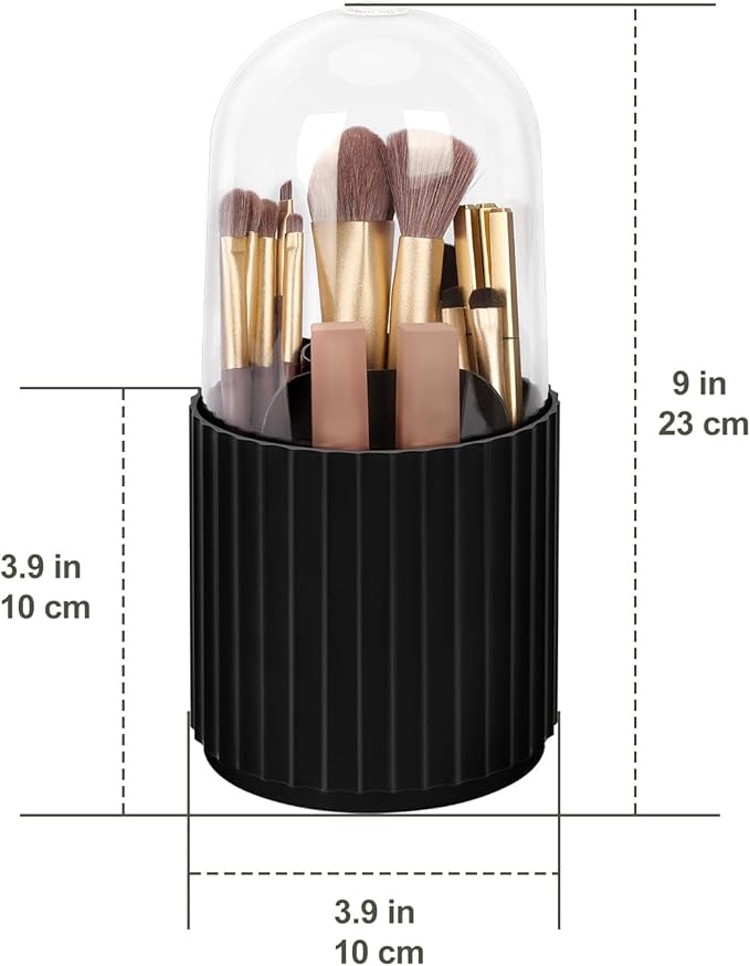 JessLab Makeup Brush Holder Organizer with Lid, 360 Degree Rotatable Spinning Cosmetics Holder Display for Bathroom Vanity Countertop, Black