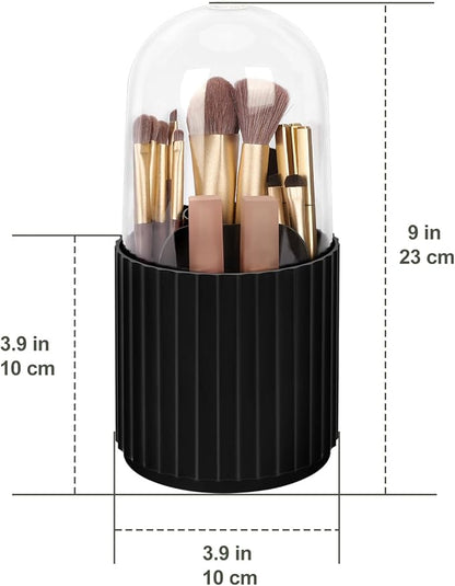 JessLab Makeup Brush Holder Organizer with Lid, 360 Degree Rotatable Spinning Cosmetics Holder Display for Bathroom Vanity Countertop, Black