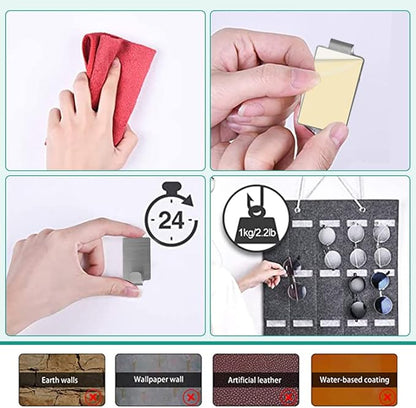 Eyeglass Organizer Storage 15 Compartments Felt Sunglasses Organizer with 2 Hooks Eyeglass Storage Organizer Hanging Bag for Glasses