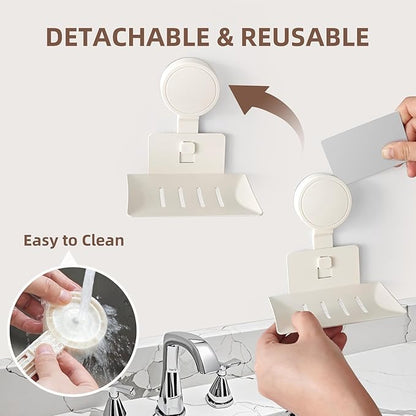 Suction Cup Soap Dish for Shower (1 Pack) - Shower Bar Soap Holder Wall-Mounted - Self-Draining Soap Tray Soap Container - Stainless Steel Shampoo Bar Holder Sponge Holder for Bathroom