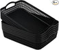 Set of 6 Large Plastic Storage Basket Tray, Black Shallow Paper Basket with Handle