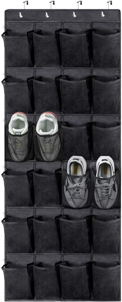 Shoe Rack for Closet Front Door Entrance Entryway Cabinet Hanging Organizer,Shoe Organizers Over The Door Bedroom Bathroom Space Saving Portable Clear 28 Pocket Mesh Breathable Hanger(Black)
