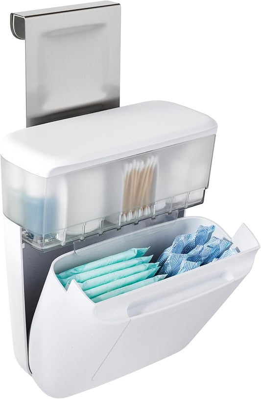 YouCopia DoorStash Toiletry Organizer, Hanging Bathroom Cabinet Door Organizer with 3 Adjustable Compartments and Covered Lid for Accessory Organization