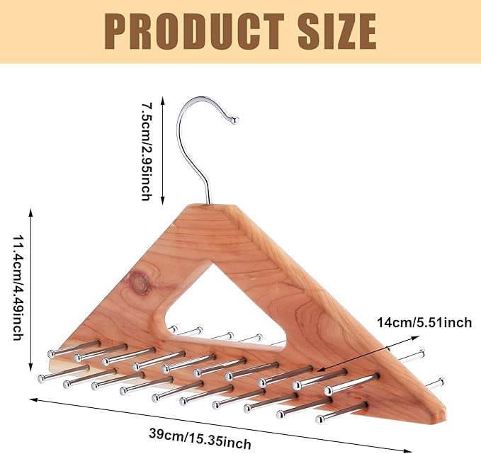 Leinuosen 2 Pack Cedar Tie Organizer Wooden Neck Tie Hook Organizer Storage up to 40 Ties Convenient Storage for Neckties, Belts, Hats