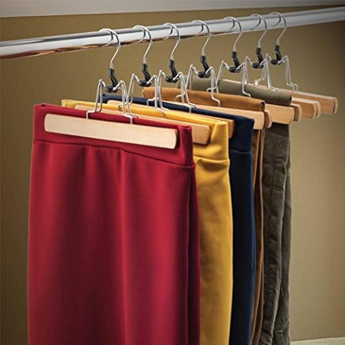 10x High-Grade Wooden Hanger with Clip Anti-Skid Skirt, Smooth Surface Solid Wood Jeans/Elastic Hanger with 360 ° Rotating Hook Pants Skirt Frame Vintage Wood (Natural Wood)