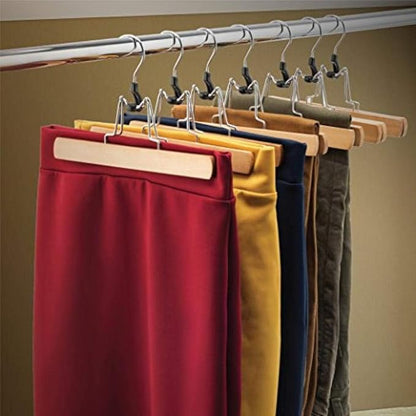 10x High-Grade Wooden Hanger with Clip Anti-Skid Skirt, Smooth Surface Solid Wood Jeans/Elastic Hanger with 360 ° Rotating Hook Pants Skirt Frame Vintage Wood (Natural Wood)