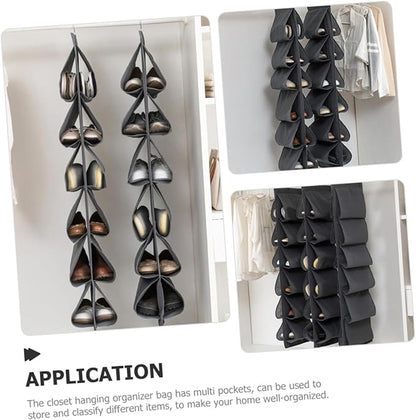 SOLUSTRE Double-Sided Closet Hanging Organizer Bag 12 Compartments for Clothes Towels Shoes -Saving Fabric Storage Solution for Bedroom and Home