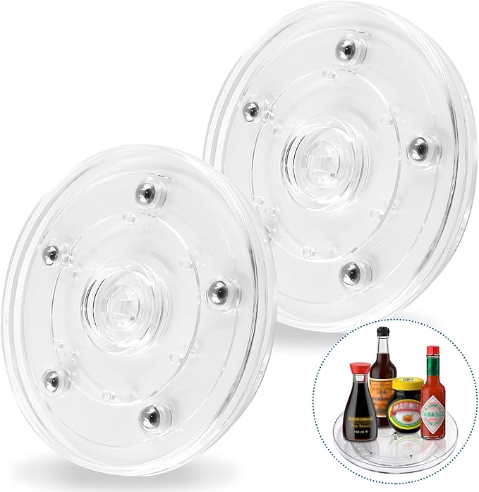 Bivethoi 2 Pack Mini Turntable Organizer, Clear Rotating Tray, Acrylic Ball Bearing Plate for Kitchen, Spice Rack, TV, Laptop, Monitor