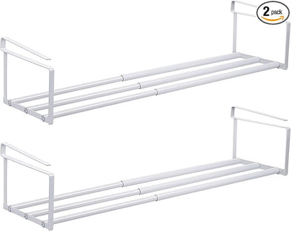 Qianyu 2 PCS Expandable Shoe Rack Organizer Adjustable Under Cabinet Shoe Rack Retractable Hanging Shelf for Space Saving Clothing Storage Dorm Room (White)