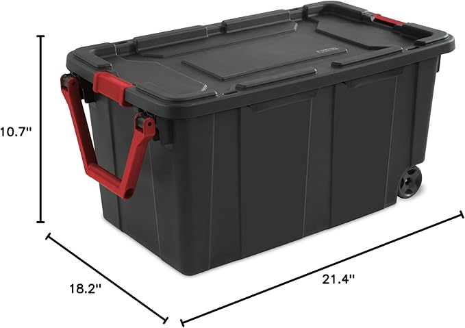 40-Gallon Wheeled Storage Bins (2-Pack) - Heavy Duty Plastic Totes with Lids & Handles - Industrial Garage/Utility Containers for Tools, Camping Gear (36.9" x 21.4") (Black)
